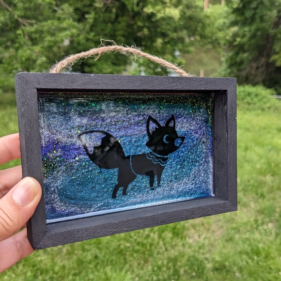 Fall Fox Wall Hanging Handmade Resin Art Sparkly Wood Shadowbox Canvas Cute - Picture 5 of 6